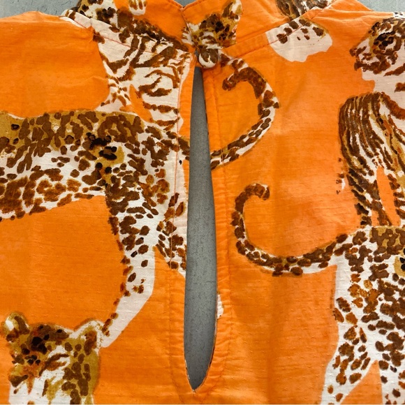 Anthropologie Maeve Orange Tiger Leopard Big Kitty Print Babydoll Mini Dress XS - Picture 11 of 14